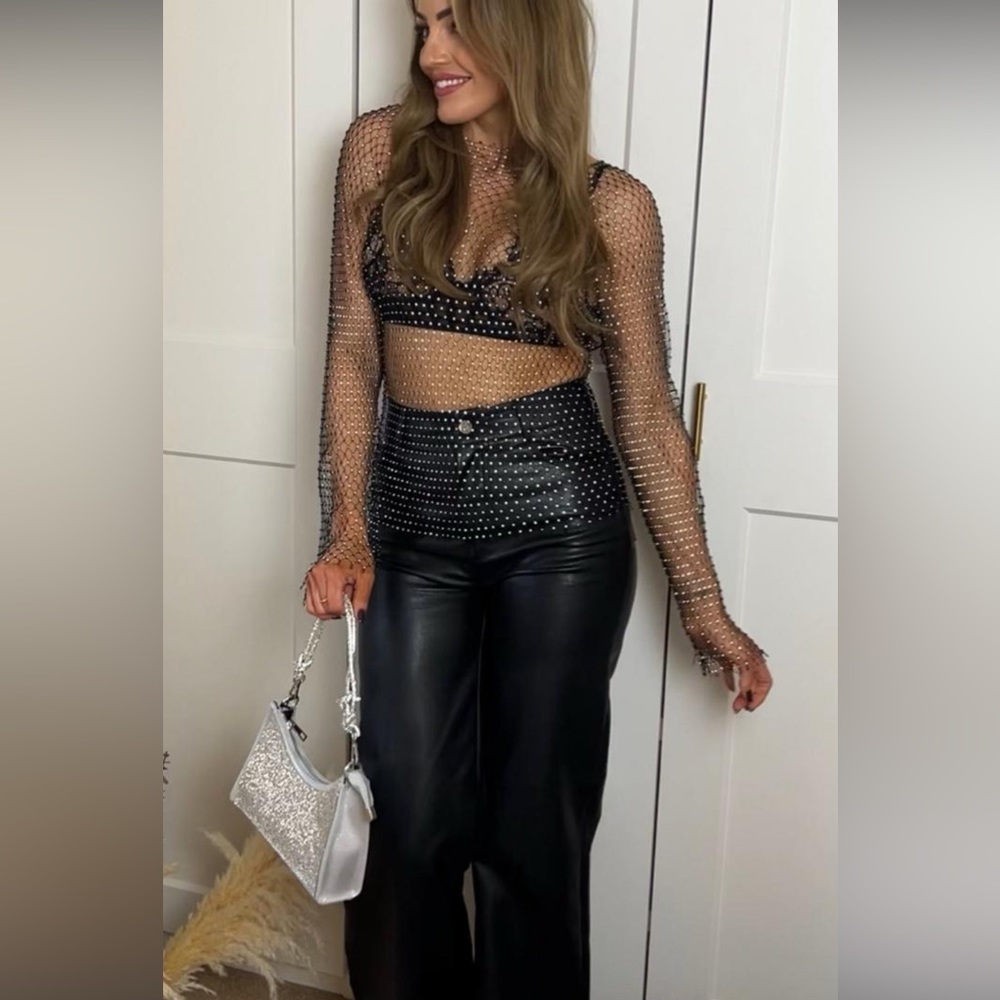 NWT - ZARA RHINESTONE MESH TOP